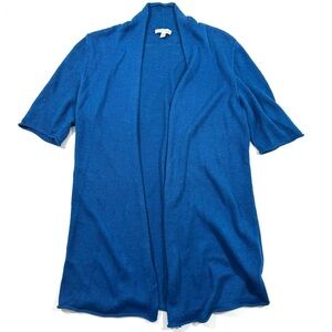 Eileen Fisher Open Front Linen Sweater Blue Short Sleeve